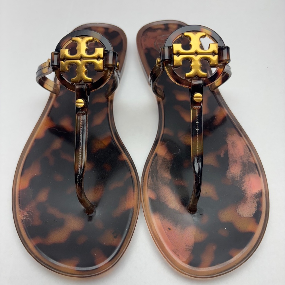 Tory Burch Mini Miller Flat Jelly Thong Sandal Tortoise Shell Size 7